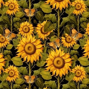6" Fall Sunflower Flower Field with Butterflies in Black by Audrey Jeanne