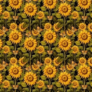 3" Fall Sunflower Flower Field with Butterflies in Black by Audrey Jeanne