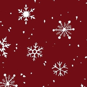 Hand Drawn Falling Snowflakes Crimson Red Large