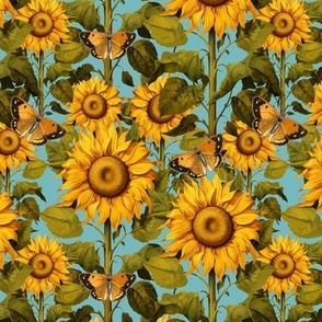 6" Fall Sunflower Flower Field with Butterflies in Sky Blue by Audrey Jeanne