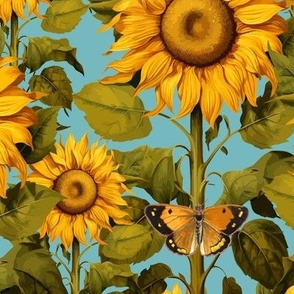 12Fall Sunflower Flower Field with Butterflies in Sky Blue by Audrey Jeanne