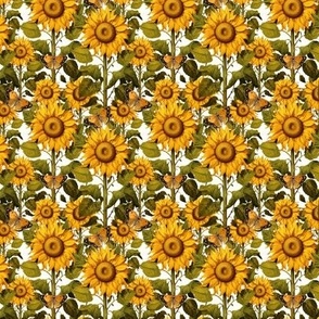 3" Fall Sunflower Flower Field with Butterflies in Ivory Off White by Audrey Jeanne