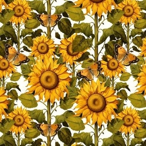 6" Fall Sunflower Flower Field with Butterflies in Ivory Off White by Audrey Jeanne