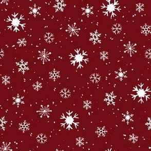 Hand Drawn Falling Snowflakes Crimson Red Small