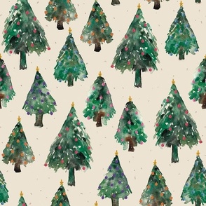 Watercolour Christmas Trees With Snow Vanilla Medium