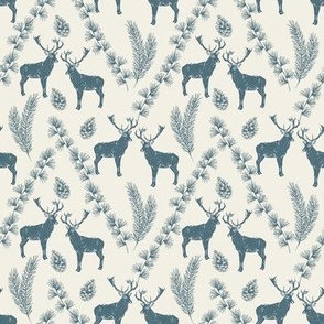 Reindeer in the Pines, Blue and Cream