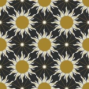 Whimsical Celestial Suns {on Dark Charcoal Black} Modern Abstract Geometric Starbursts