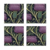 art  nouveau thistles in green and purple