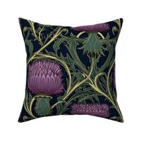 art  nouveau thistles in green and purple