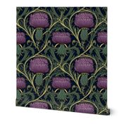 art  nouveau thistles in green and purple
