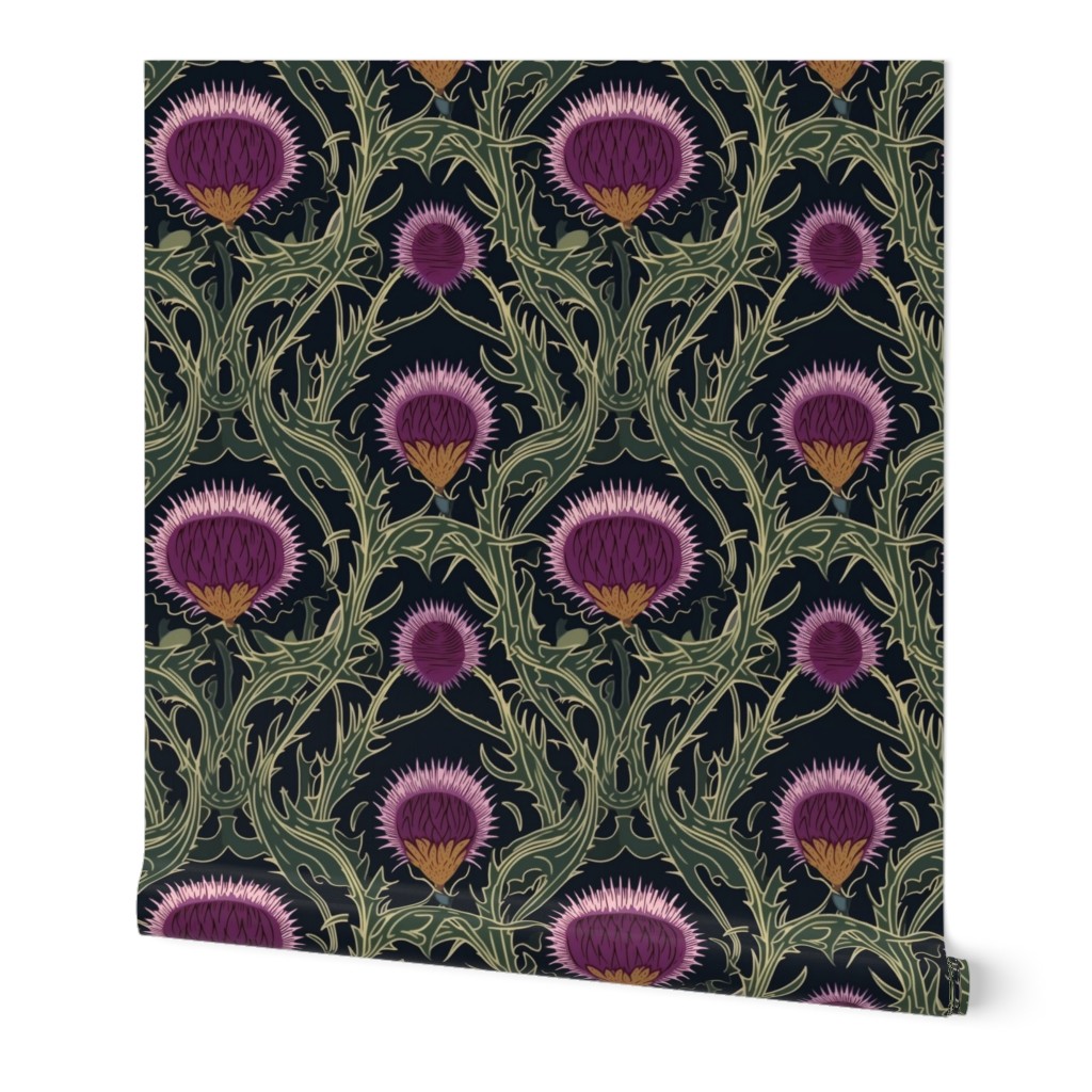 art  nouveau thistles in purple and gold