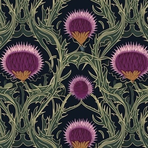 art  nouveau thistles in purple and gold