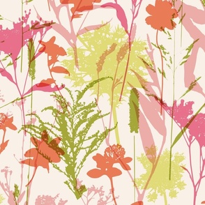 Wild Meadow Flowers pinks greens 24 inch wide repeat