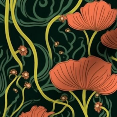 art nouveau flowers in red and black