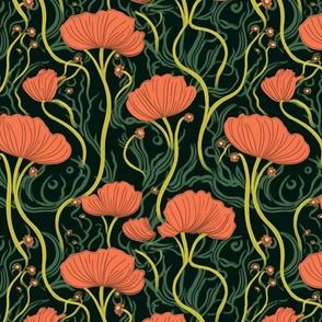 art nouveau flowers in red and black