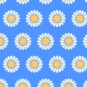 Retro White Small Daisies on a blue background