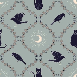Whimsigothic Moon, Cats and Crows • Blue •  Large Scale