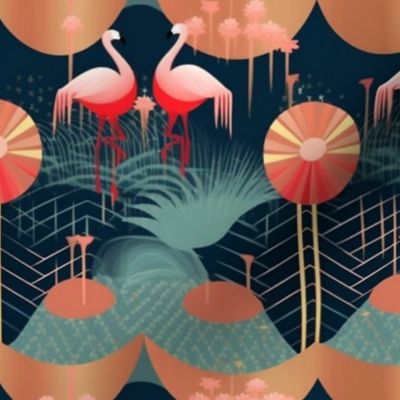 art deco geometric flamingos at attention