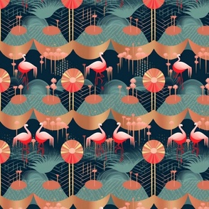art deco geometric flamingos at attention