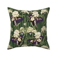 art deco geometric irises in white and purple and green