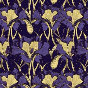 art deco geometric irises in gold and purple