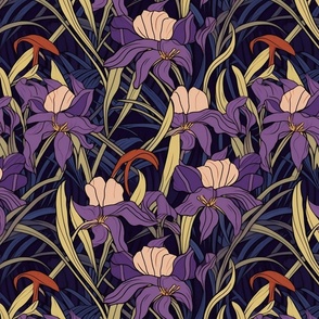 art deco geometric irises in purple and blue