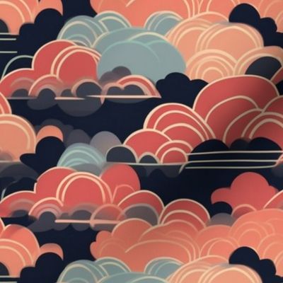 art deco geometric japanese clouds 
