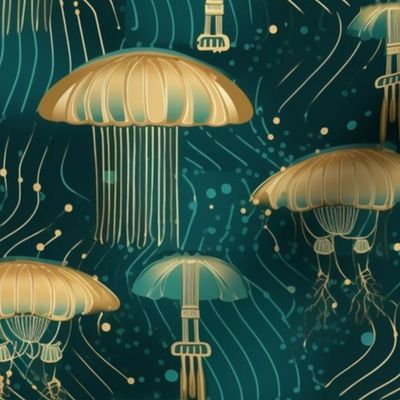 art deco geometric jellyfish in the starry night