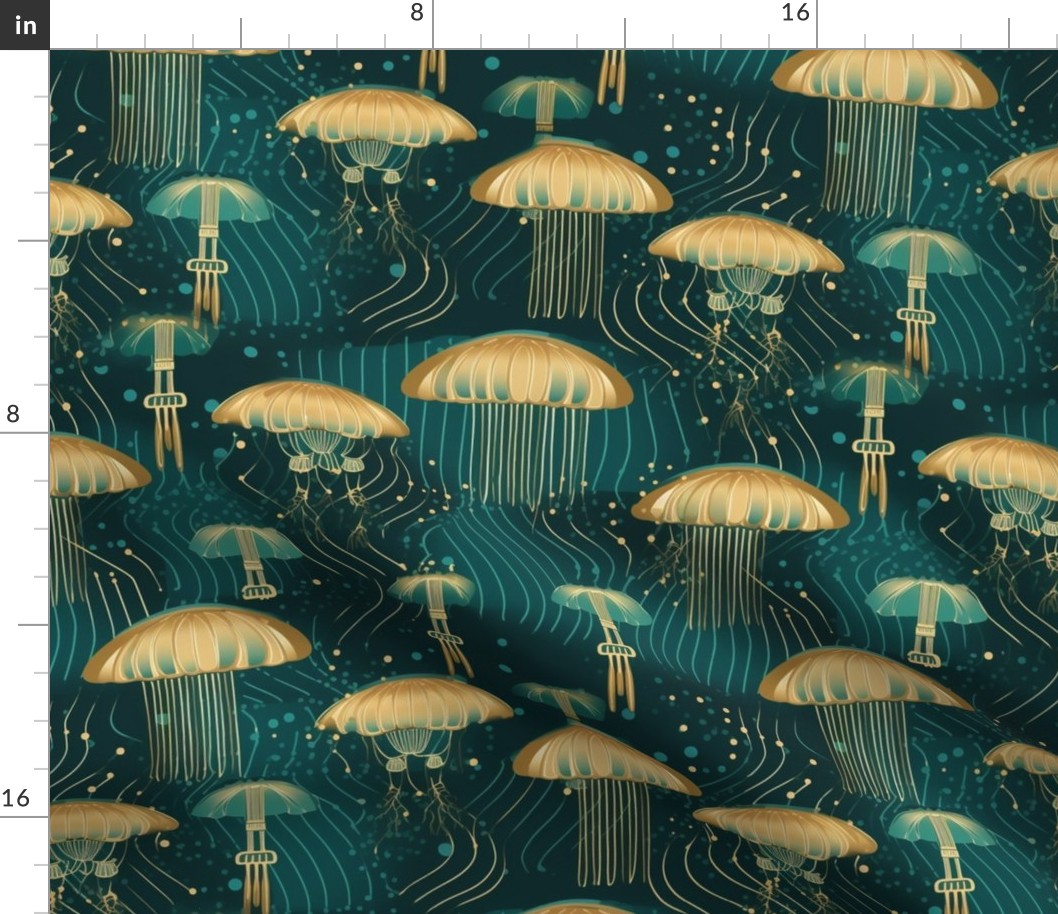 art deco geometric jellyfish in the starry night