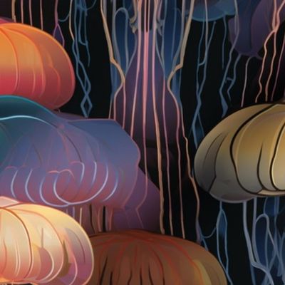 rainbow polychromatic art deco geometric jellyfish 