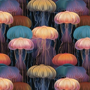 rainbow polychromatic art deco geometric jellyfish 