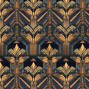 art deco geometric egyptian in gold and black and blue