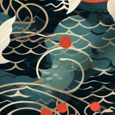 art deco geometric japanese koi fish 