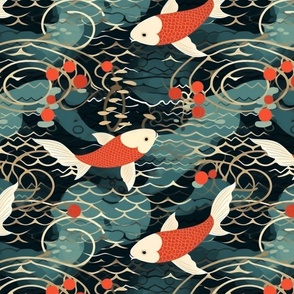art deco geometric japanese koi fish 