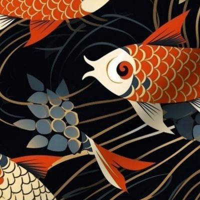 japanese art deco geometric koi fish 