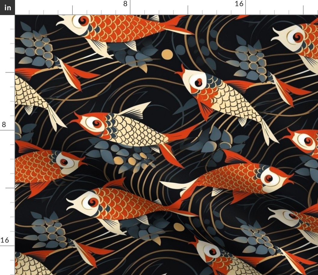 japanese art deco geometric koi fish 
