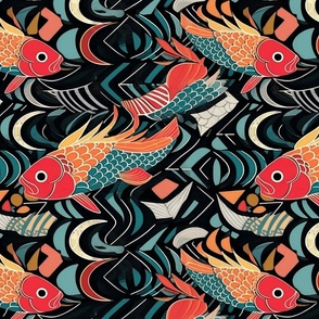 art deco geometric koi fish