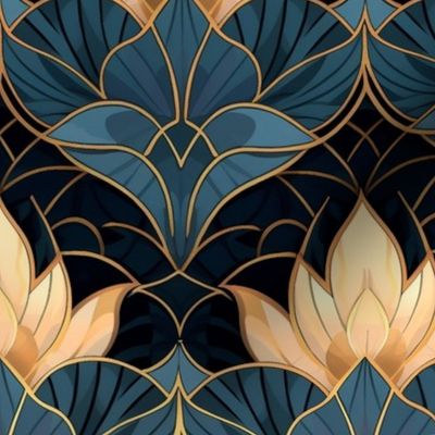 art deco geometric lotus in blue