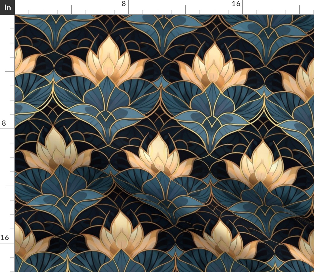 art deco geometric lotus in blue