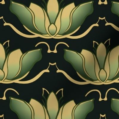 art deco geometric lotus in green