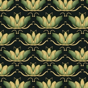 art deco geometric lotus in green