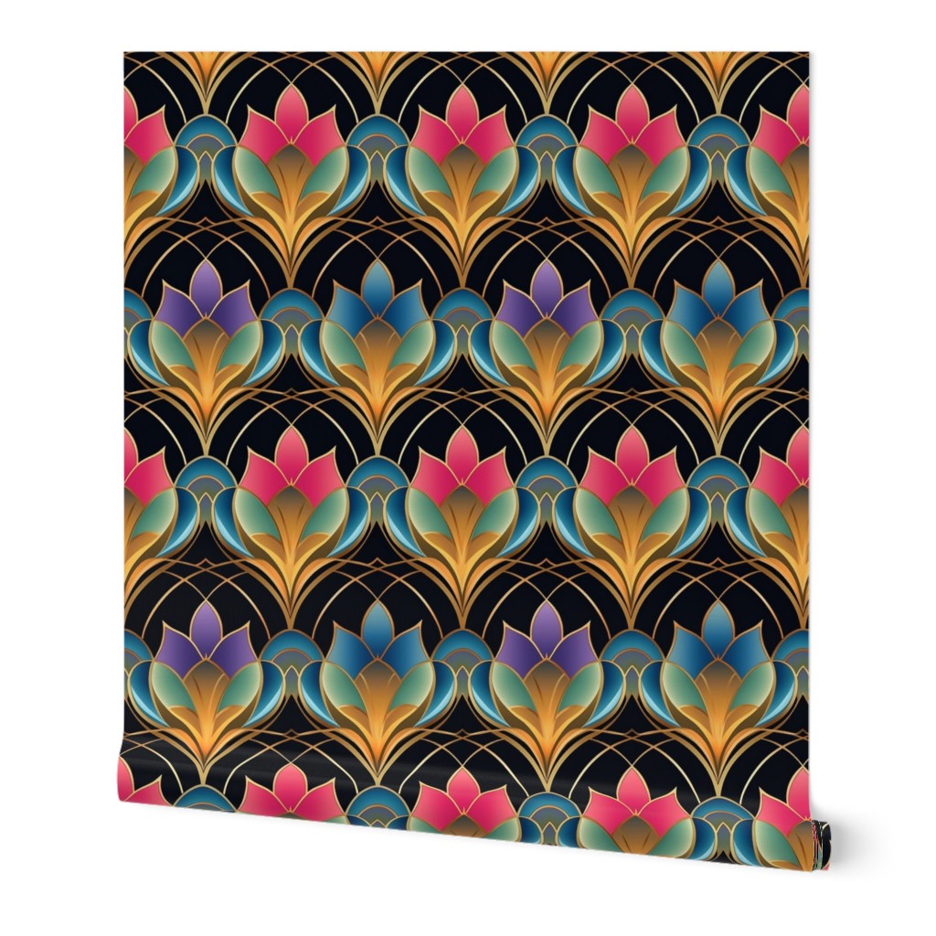 art deco geometric lotus in polychromatic