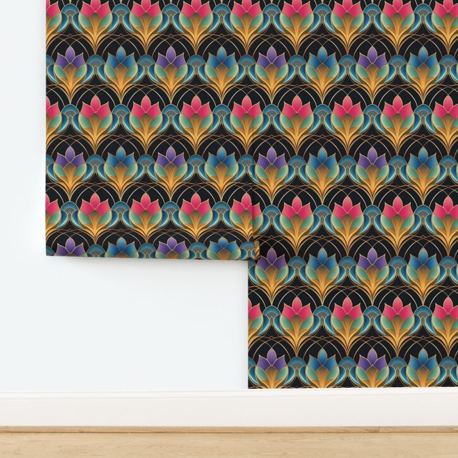 art deco geometric lotus in polychromatic