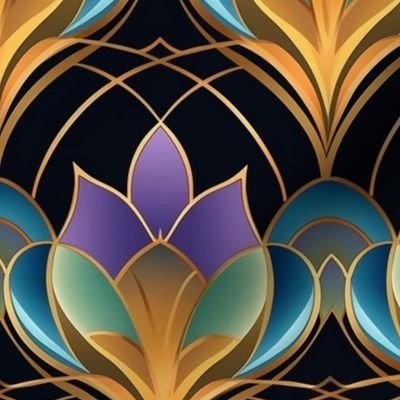 art deco geometric lotus in polychromatic