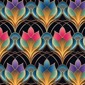 art deco geometric lotus in polychromatic