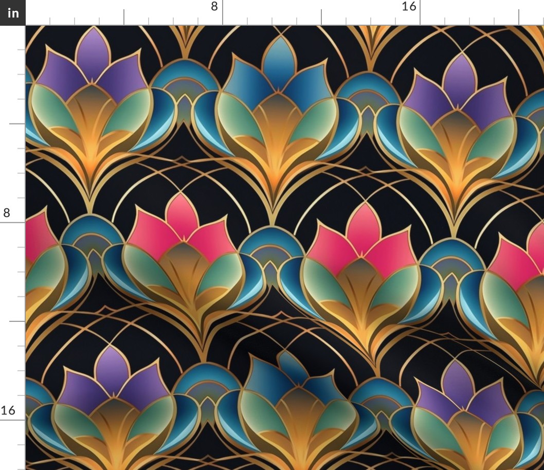 art deco geometric lotus in polychromatic