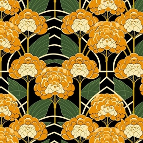 art deco geometric marigolds in gold