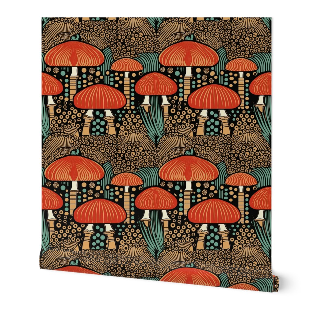 art deco geometric mushroom forest