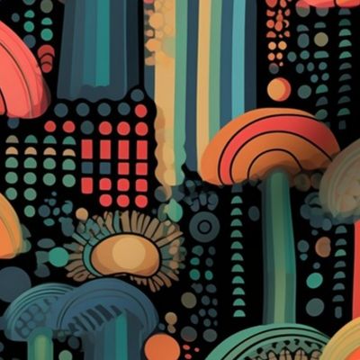 art deco geometric rainbow mushrooms