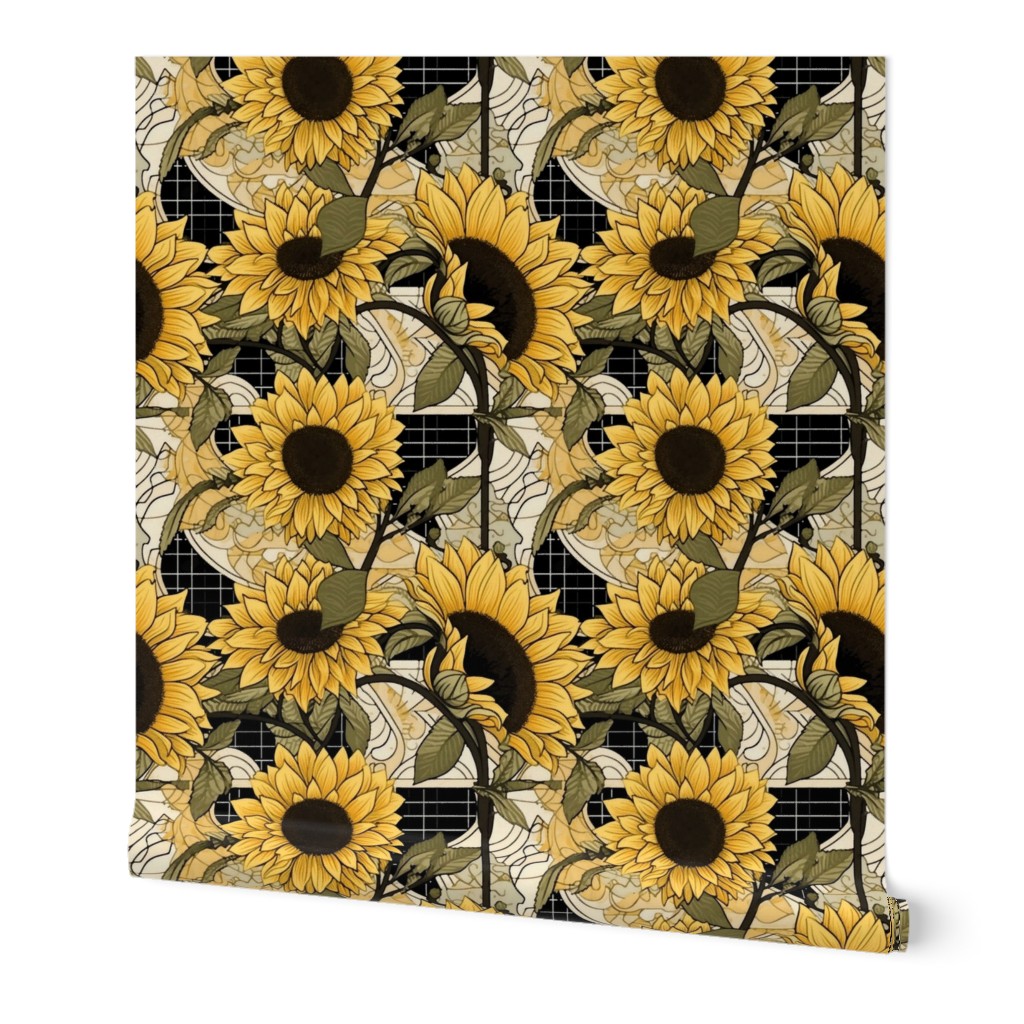 art nouveau sunflower blossoms